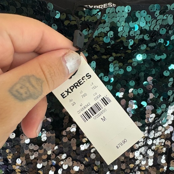 Express Sequin Pencil Skirt in Blue and Silver - Picture 4 of 5